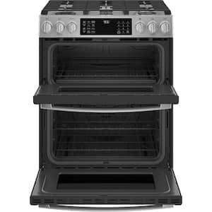 Profile 30 in. 5 Burner Smart Slide-In Double Oven Gas Range in Fingerprint Resistant Stainless with True Convection