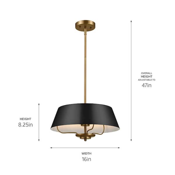Kichler Linara 3-Light Black Mid-century Drum Medium Hanging Convertible Pendant/semi-flush