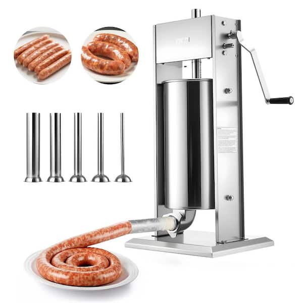 Manual Sausage Stuffer, 33 lbs. / 15 L Vertical Meat Stuffer, Dual-Speed Stainless Steel Filler with 5 Filling Tubes