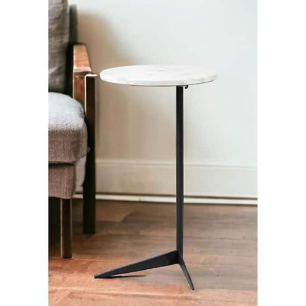 HomeRoots 15 in. Black Round Marble End Table