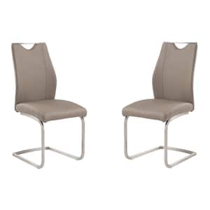 Arnett Contemporary Dining Chair In Coffee Faux Leather and Brushed Stainless Steel (Set of 2)