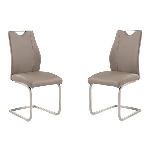 Armen Living Arnett Contemporary Dining Chair In Coffee Faux Leather and Brushed Stainless Steel (Set of 2)