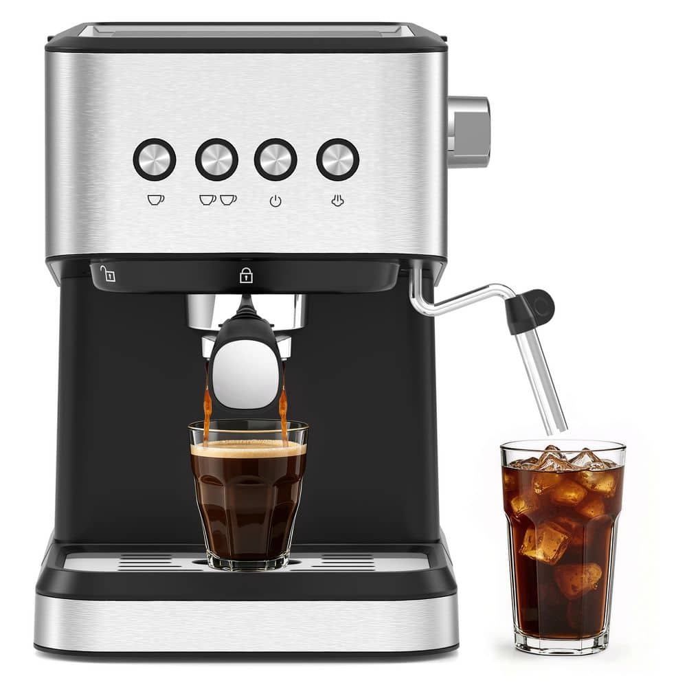 IUDommy 2-Cup Silver Semi-Automatic Espresso Machine with 20-Bar