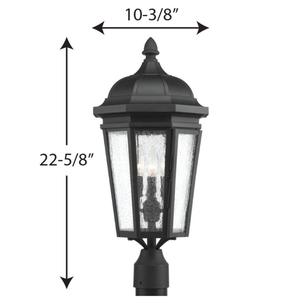 Verdae Black Three-Light Post Lantern with Clear Seeded Glass