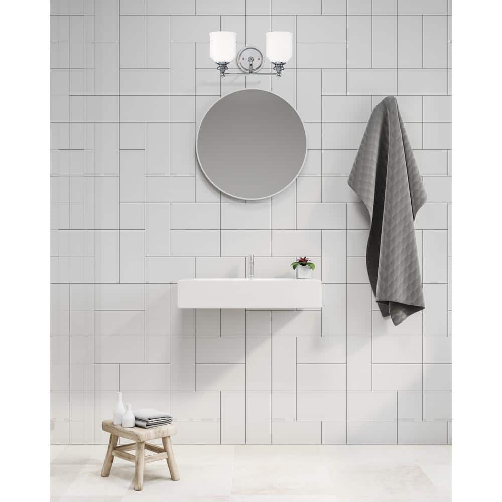 Polished Chrome 2-Light Vanity with White Opal Glass Shades