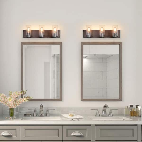 Modern 3-Light Linear Black Gold Bathroom Vanity Light Industrial