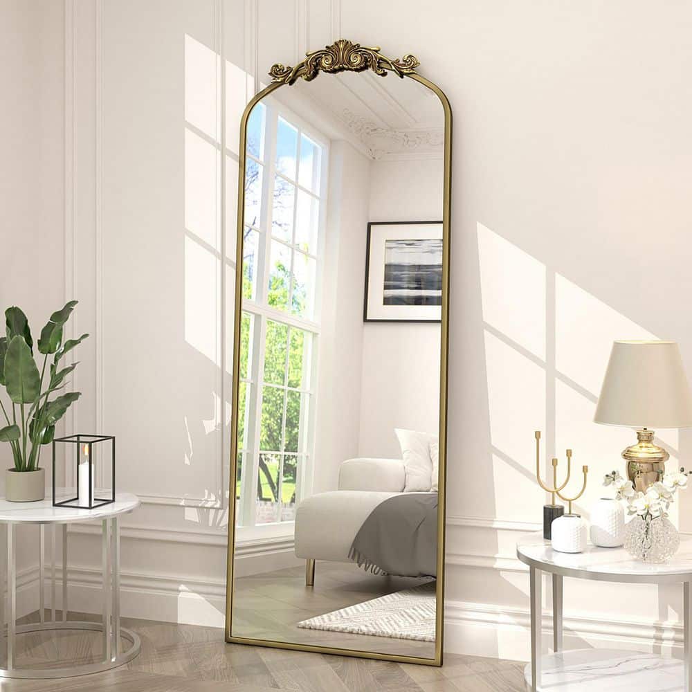 22 in. W x 65 in. H Arch Aluminum Alloy Framed French Cleat Mounted Baroque Wall Decor Bathroom Vanity Mirror in Gold price history on PriceWatchPro