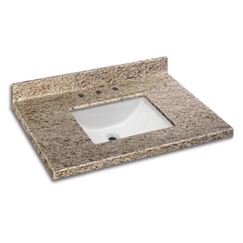 Home Decorators Collection 37 In W X 22 In D Granite Vanity Top In Giallo Ornamental With White Single Trough Basin 37886 The Home Depot
