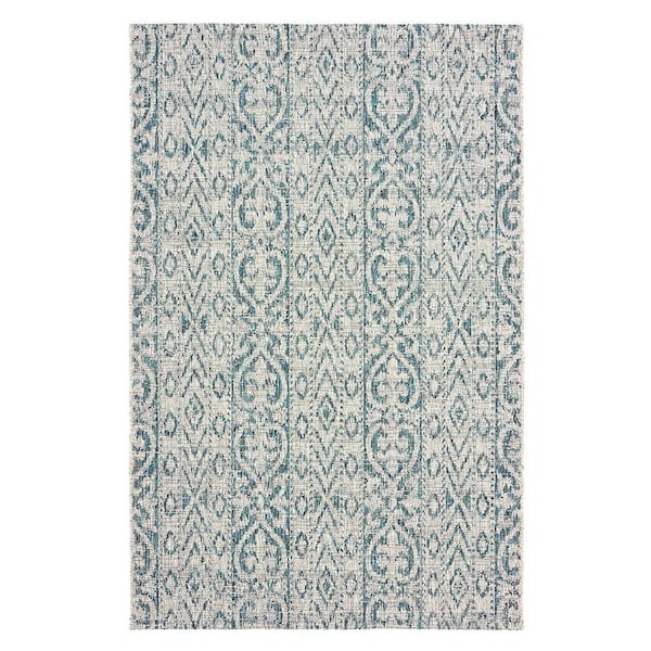 LR Home Silveria Sunville Blue/Gray 7 ft. 9 in. x 9 ft. 9 in. Entwined Geometric Polypropylene Indoor/Outdoor Area Rug