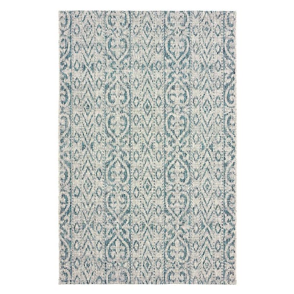 Unbranded Silveria Sunville Blue/Gray 5 ft. x 8 ft. Entwined Geometric Polypropylene Indoor/Outdoor Area Rug