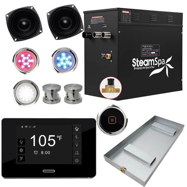 SteamSpa Black Series 10.5kW Steam Bath Generator with Wireless Bluetooth/Wifi Operation and Auto Drain in Brushed Nickel