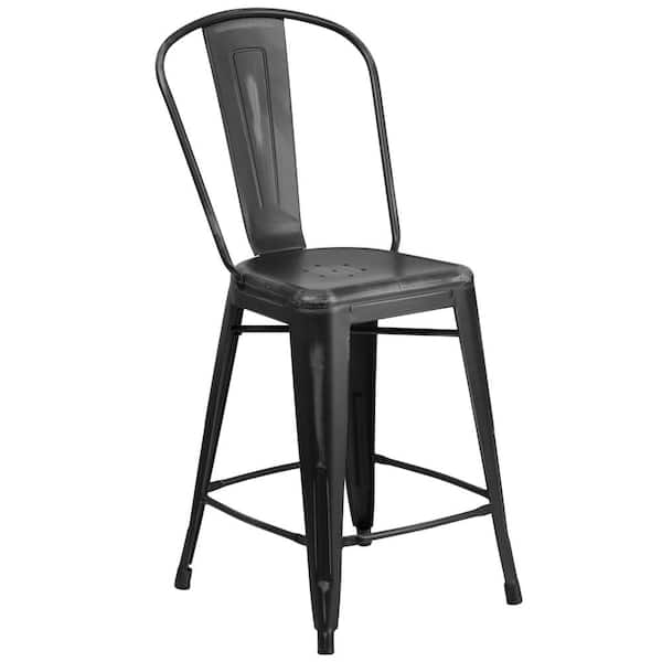 Flash Furniture 24 in. Distressed Black Metal Bar Stool