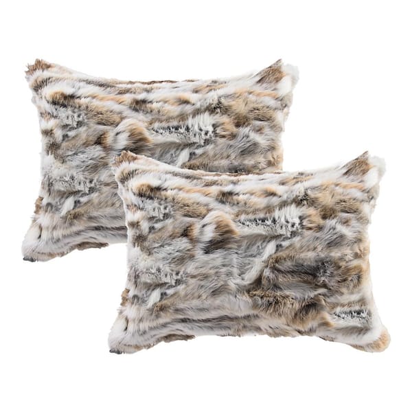 natural 2-Pack Rabbit Fur 12 in. x 20 in. Pillow