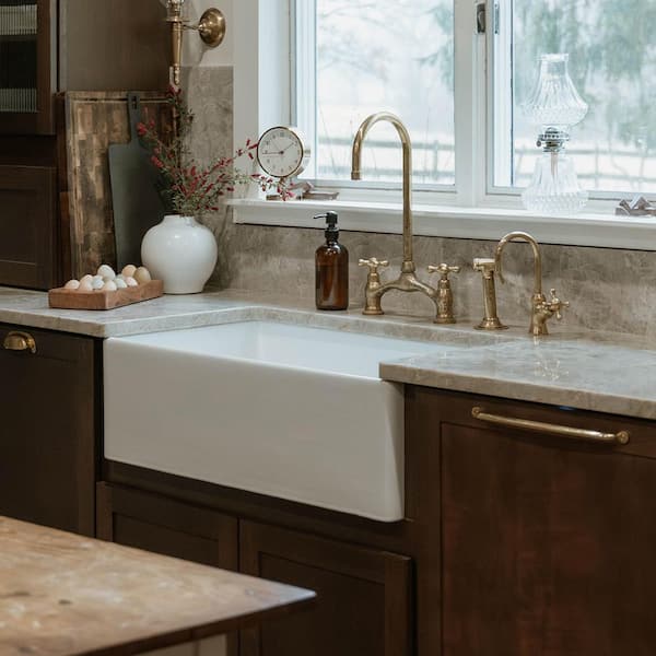 Austen 30 in. Farmhouse/Apron-Front Undermount Single Bowl Crisp White Fireclay Kitchen Sink and Drain