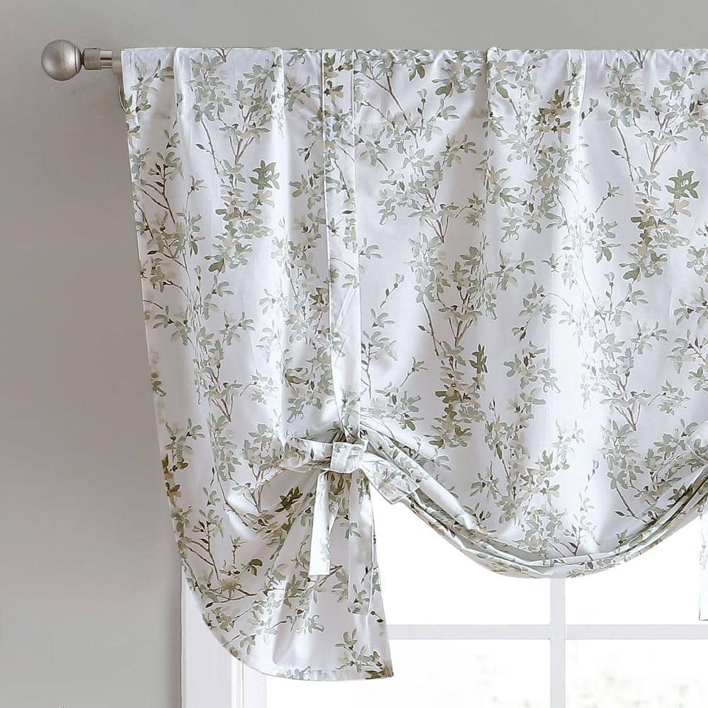 Olive Floral Balloon Tie-Up Rod Pocket Valance