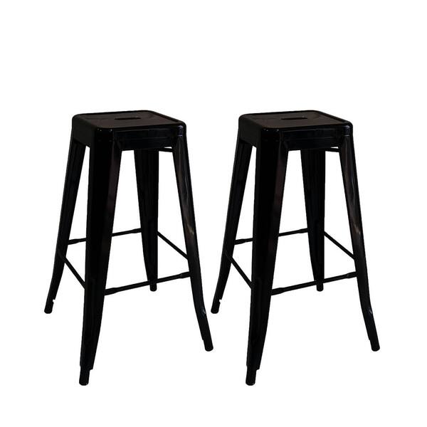 ACESSENTIALS 28.94 in. H Black Kypton Indoor/Outdoor Industrial Barstool (Set of 2)