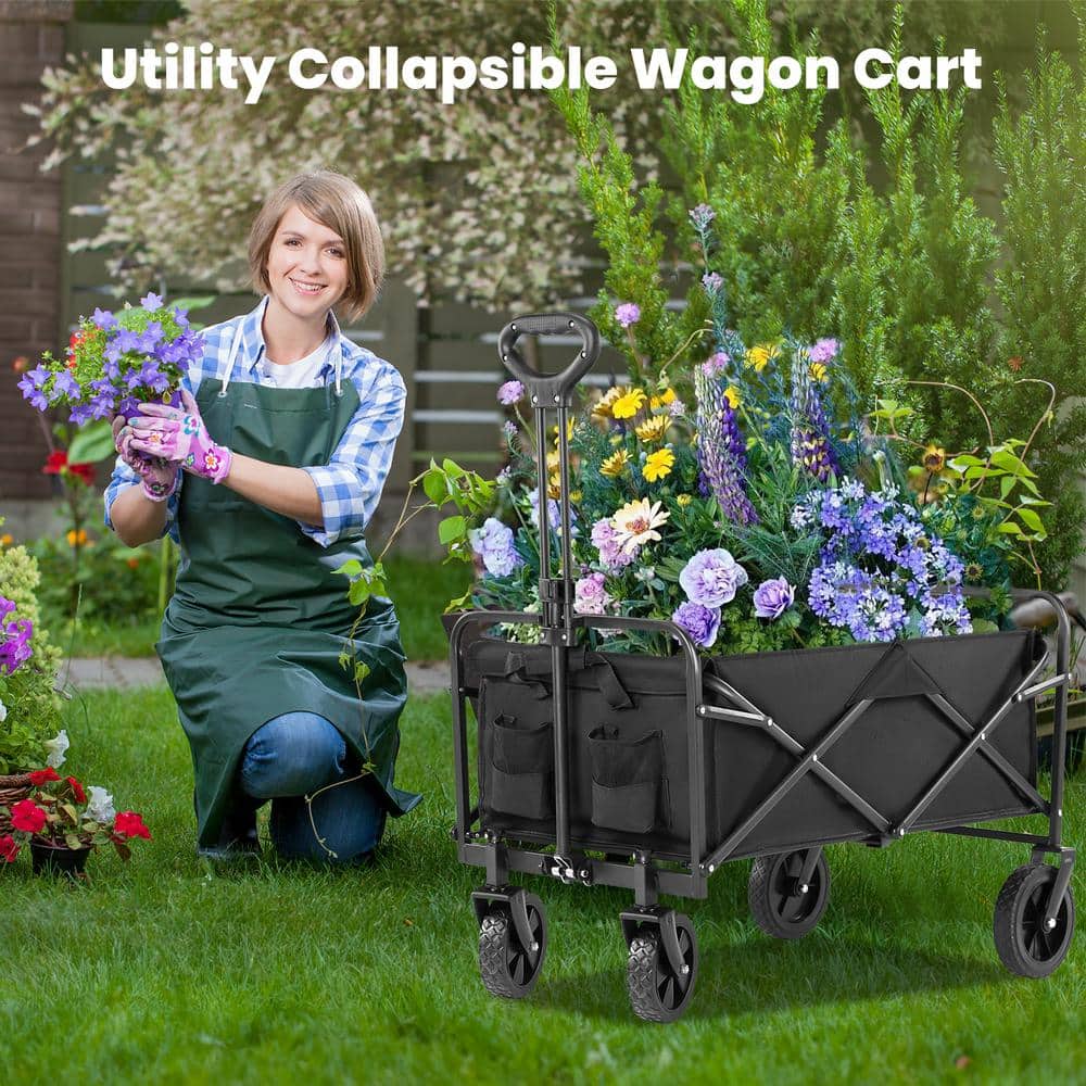 10.9 Cu. Ft. Black Metal Foldable Utility Wagon with Flat-Free Tires