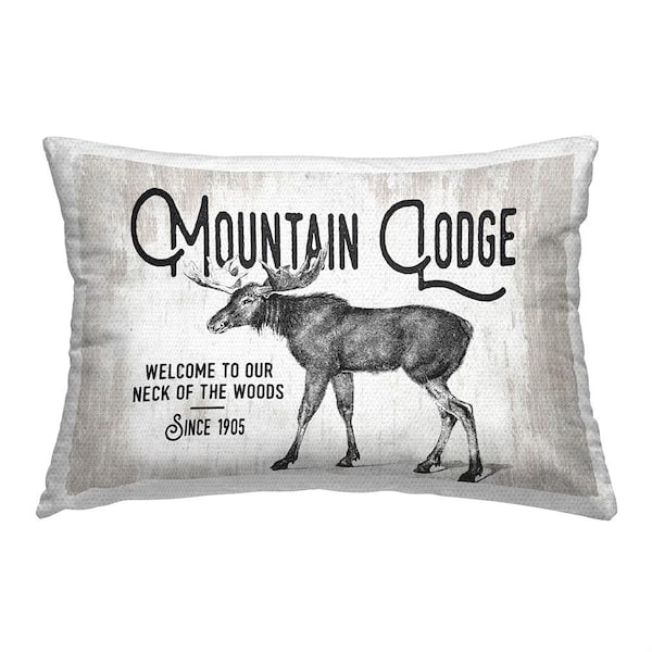 Stupell Industries Mountain Lodge Moose Grey Rectangular Outdoor Throw Pillow