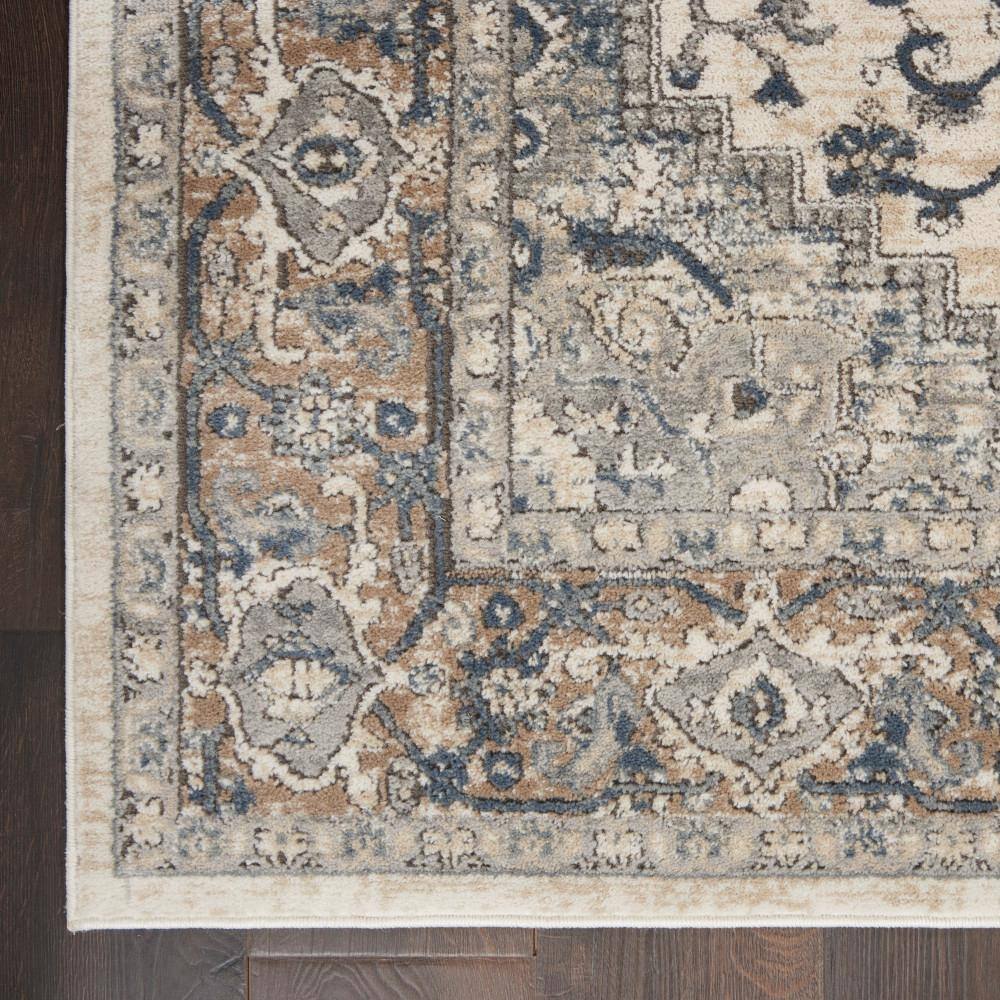 Ivory Grey Synthetic Oval Persian Area Rug 12' x 15'