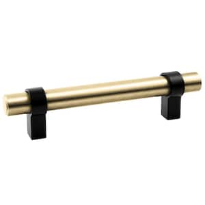 Emery 3-3/4 in. (96mm) Center-to-Center, Satin Gold/Matte Black Bar Pull, 5-Pack