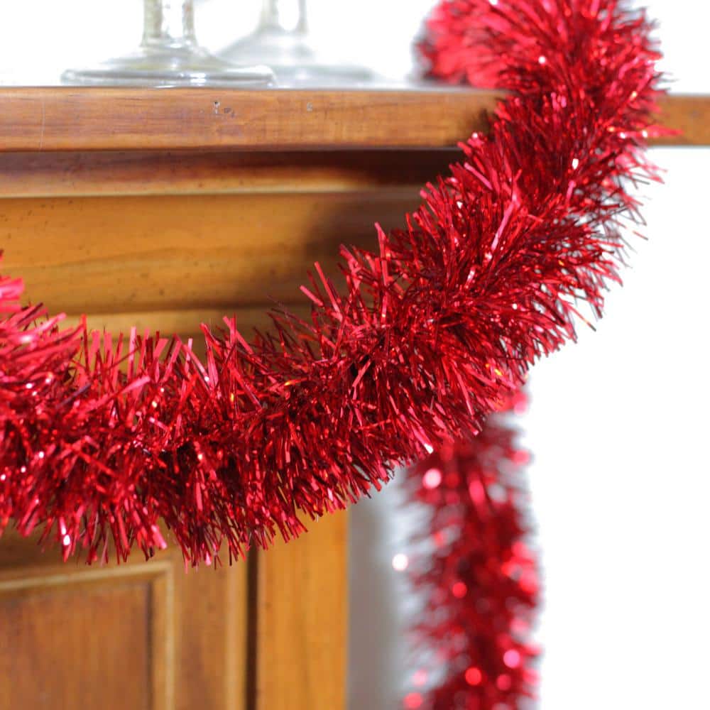 Extra Large Red and Green Tinsel Christmas Garland, 50 ft