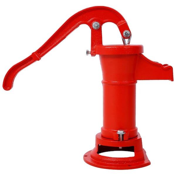 Operated 25 ft. Antique Pitcher Hand Water Pump with Ergonomic Handle, Red