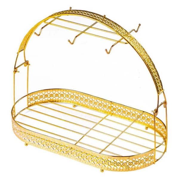 6 Hooks Gold Mug Hook Holder Coffee Cup Rack Stand Dishes Organizer Wrought Iron Drainer Storage for Kitchen Counter