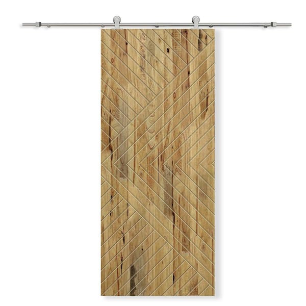 CALHOME 30 in. x 80 in. Weather Oak Stained Pine Wood Modern Interior Sliding Barn Door with Hardware Kit