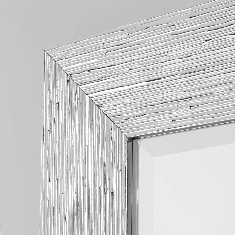Elegant Chrome and White Textured Rectangular Beveled Wall Mirror - 27.5" x 33.5"