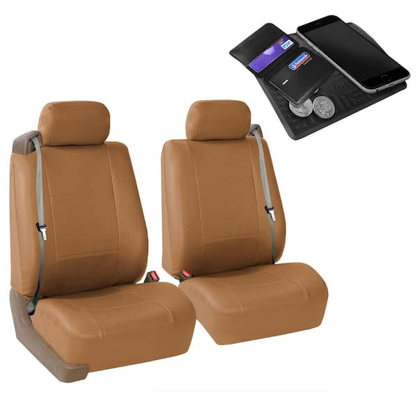 FH Group PU Leather 47 in. x 23 in. x in. All-Purpose Built-In Seatbelt  Compatible Half Set Front Seat Covers DMPU309TAN102 The Home Depot