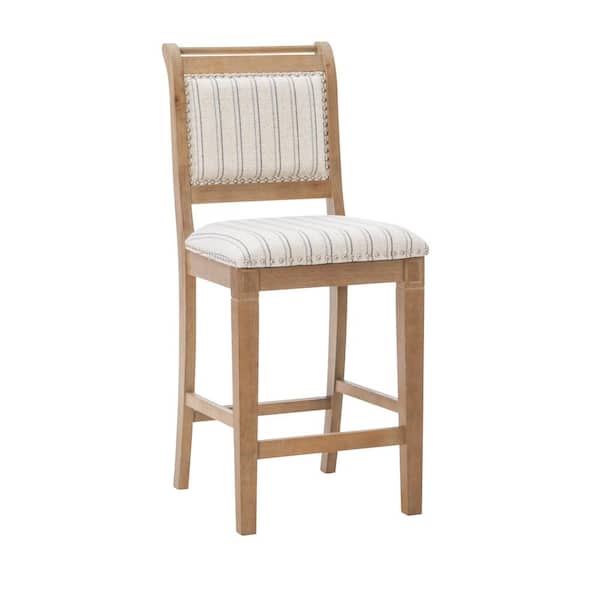 Kendra 26 in. Graywash High Back Wood Counter Stool with Fabric Seat