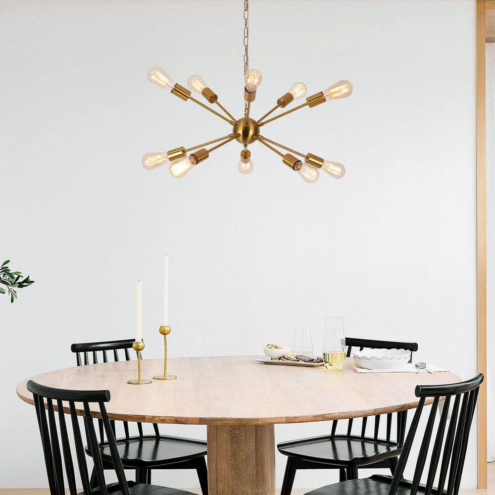Mid Century 23.5 in. 10-Light Gold Modern Sputnik Chandelier with 16 ft. Plug-In Cord and Switch for Dining Room, Foyer price history on PriceWatchPro