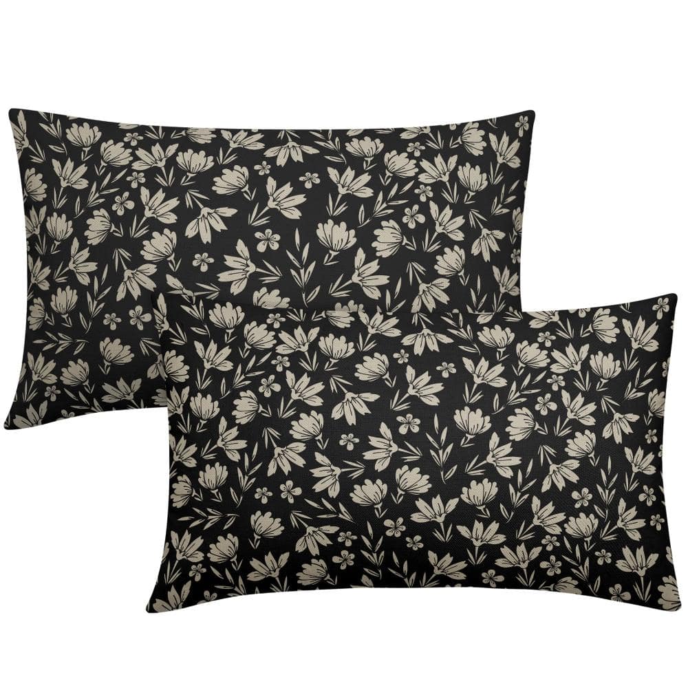 Vintage Small Floral Lumbar Pillow Covers 12x20 in Black Cream Linen Blend Set of 2 Farmhouse Rustic Decor price history on PriceWatchPro