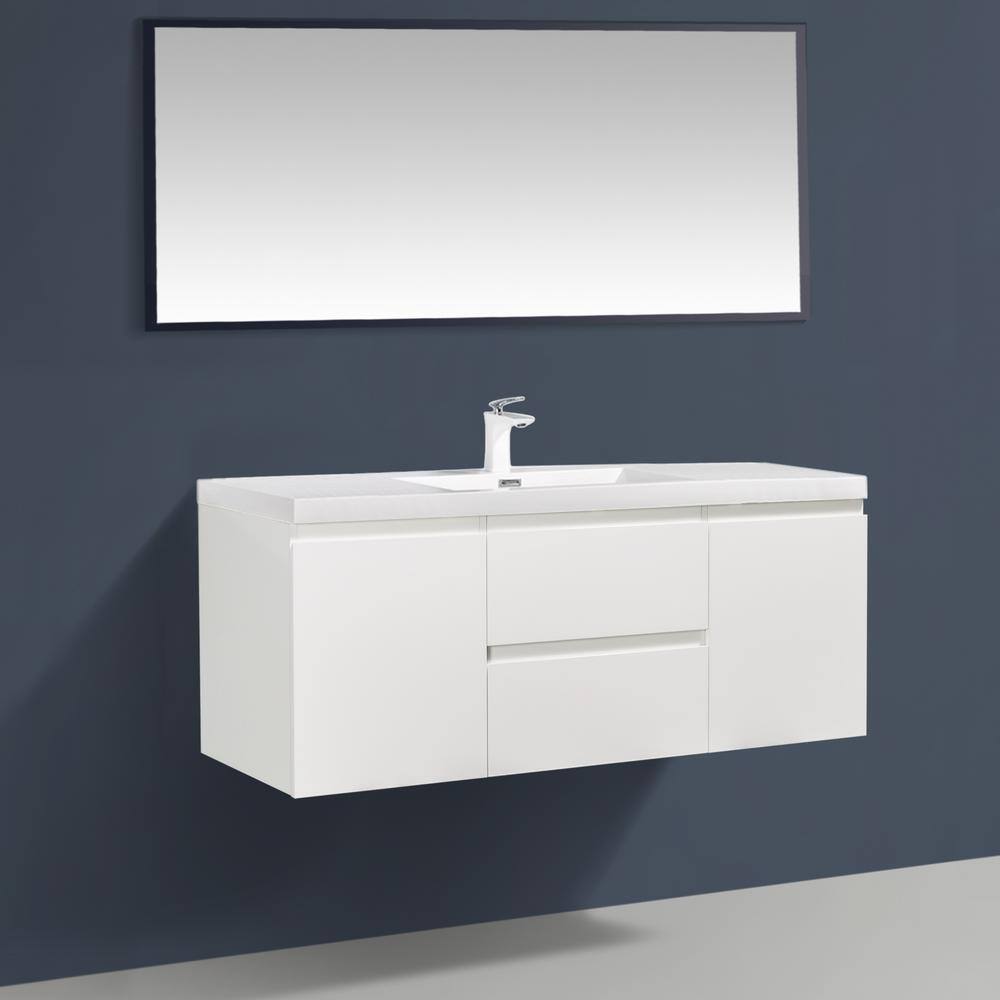 48 in. W x 19 in. D x 20 in. H Wall-Mounted Bath Vanity in High Glossy White with White Glossy Resin Top price history on PriceWatchPro