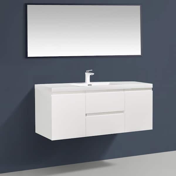 48 in. W x 19 in. D x 20 in. H Wall-Mounted Bath Vanity in High Glossy White with White Glossy Resin Top