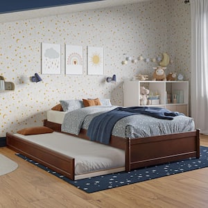 Barcelona Walnut Brown Solid Wood Frame Twin Panel Platform Bed with Twin Trundle