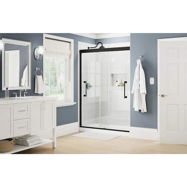 Delta Ashmore 60 in. x 74-3/8 in. Semi-Frameless Sliding Shower Door in Matte Black with 5/16 in. (8mm) Tempered Clear Glass