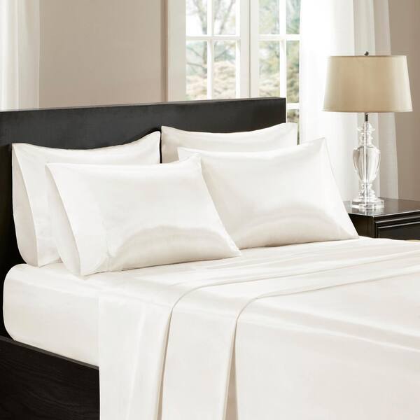 Gorgeous Wrinkle Free Ivory 4pc Bed Sheet Set Flat & Fitted Sheet Pillowcase 