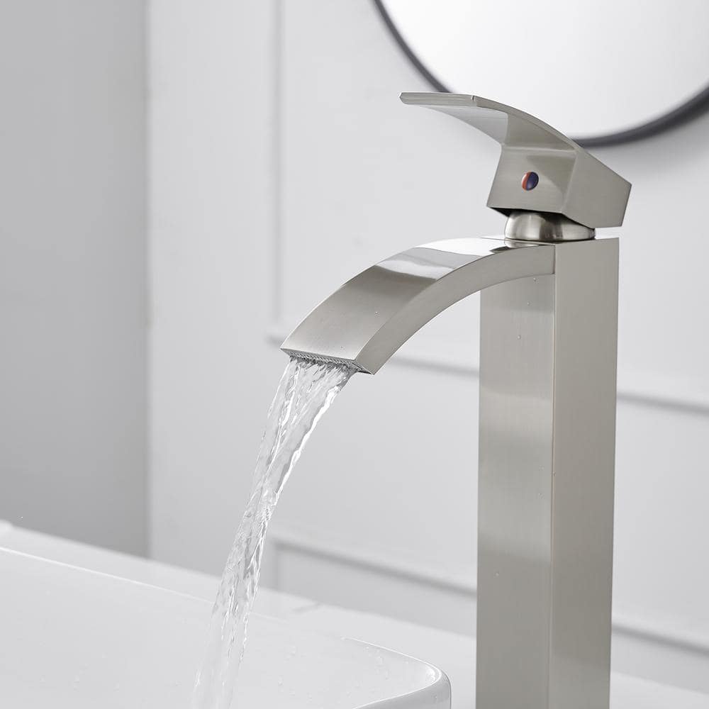 Brushed Nickel Waterfall Vessel Sink Faucet with Pop-Up Drain
