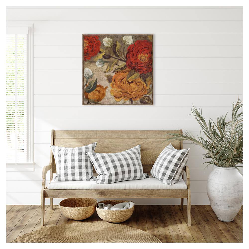 Versailles Floral Beaded Bronze Framed Canvas Wall Art