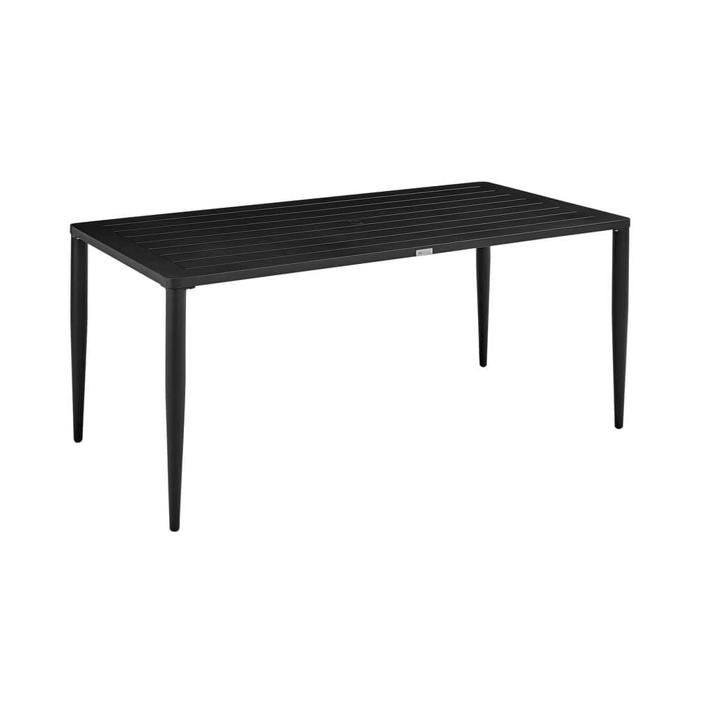 Beowulf Black and Teak 7-Piece Outdoor Dining Set with Gray Cushions