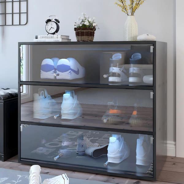 anpport 28.35 in. H x 31.3 in. W Black Wood Shoe Storage Cabinet