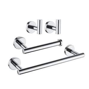 4-Piece Bath Hardware Set with 2-Robe Hooks, 12 in. Towel Bar and Tissue Holder in Chrome
