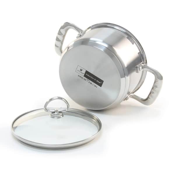 Quality Deep Stainless Steel Induction Stock Soup Pot Stew Casserole Glass Lid 