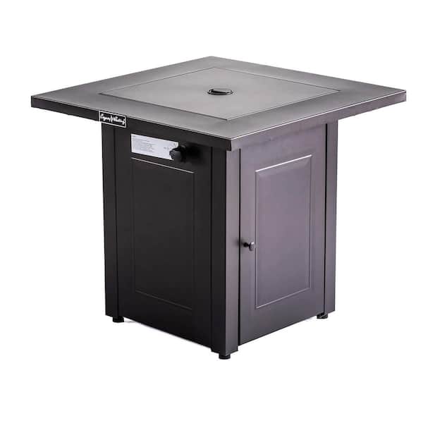 Unbranded 28 in. Brown Square Propane Fire Pits Table, 50000 BTU Gas Outdoor Firepit Fireplace Dining Tables with Lid, Lava Stone