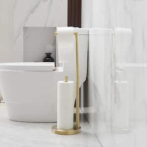 Bathroom Freestanding Toilet Paper Holder Stand with Reserver in Brushed Gold