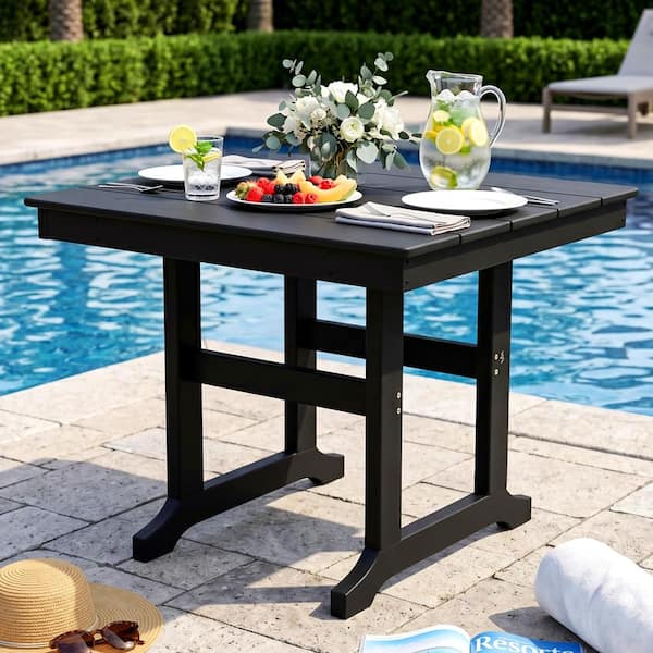 ToolCat 35 in. Square HDPE Outdoor Dining Table, Black Adirondack