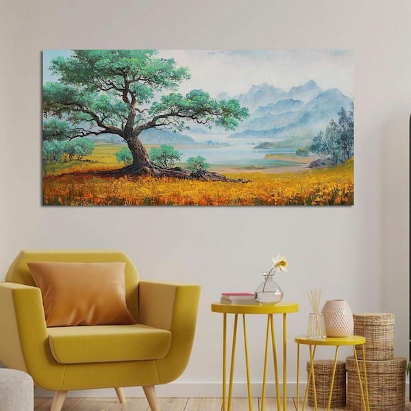 1-Piece Framed Landscape Wall Art Canvas Tree of Life Mountain