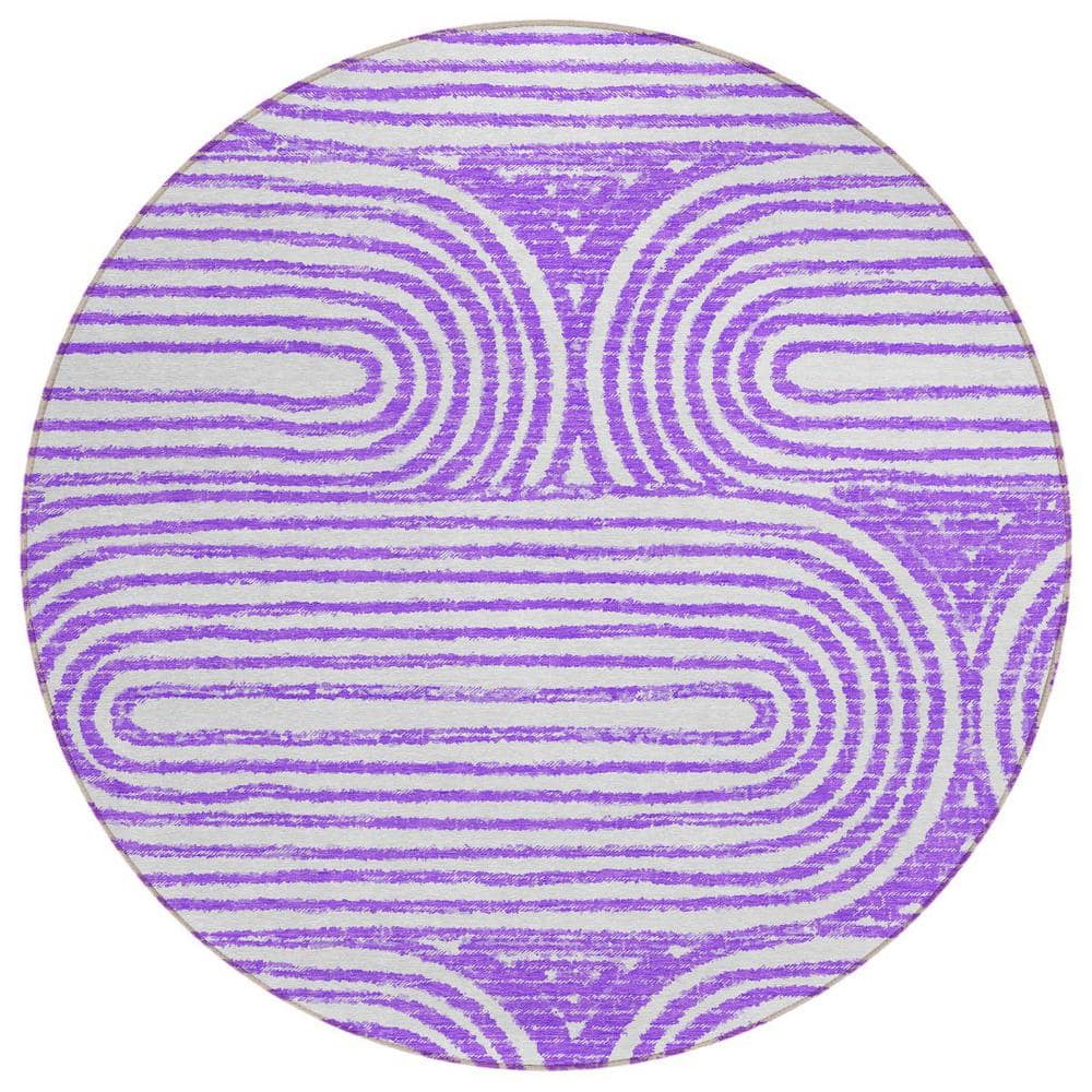 Purple and White 8 ft. Round Woven Abstract Round Indoor/Outdoor Area Rug price history on PriceWatchPro