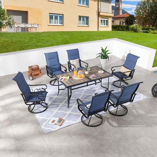Patio Festival Blue 7-Piece Rectangular Metal Sling Outdoor Dining Set
